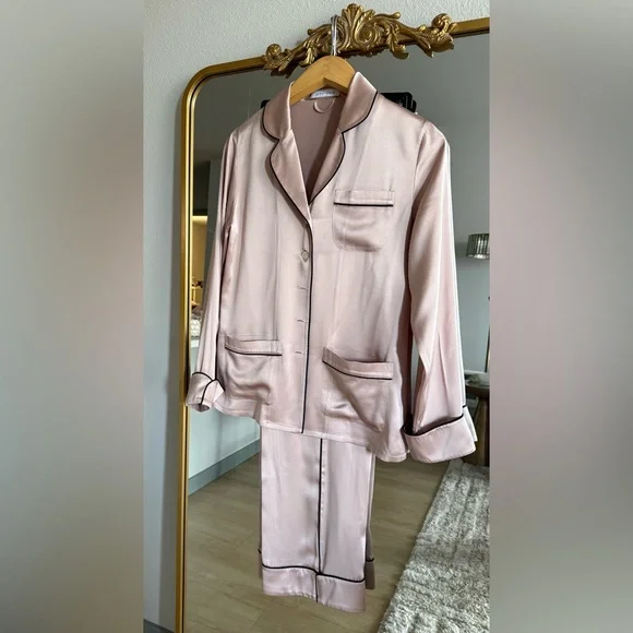 Olivia Von Halle Coco Oyster Black Pajama Set - Size 3 Medium US 8 - Picture 3 of 9